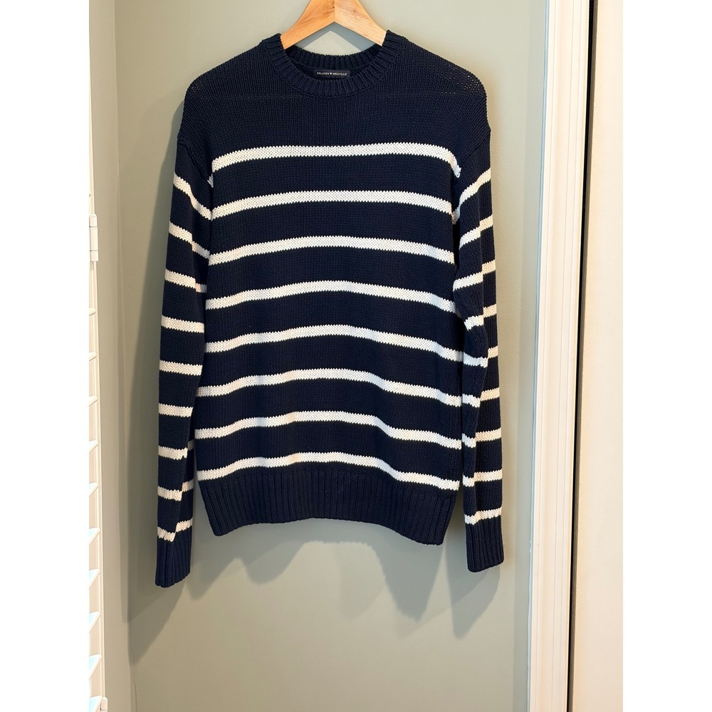 Brandy Melville Brianna Sweater Navy Blue White Striped Crew Neck Knit MNJ276